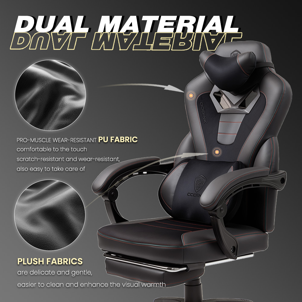 GOOSEA Gaming Chair with Footrest and Lumbar Massage, High Back Ergonomic Computer Desk Chair, Big and Tall Office Chair with Retractable Footrest, 300lbs, Black