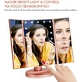 thumbnail image 3 of Tri-fold Lighted Vanity Makeup Mirror with 3x/2x Magnification,21 LEDs Light and Touch Screen,180 Degree Free Rotation Countertop Cosmetic Mirror,Travel (Rose Gold), 3 of 6