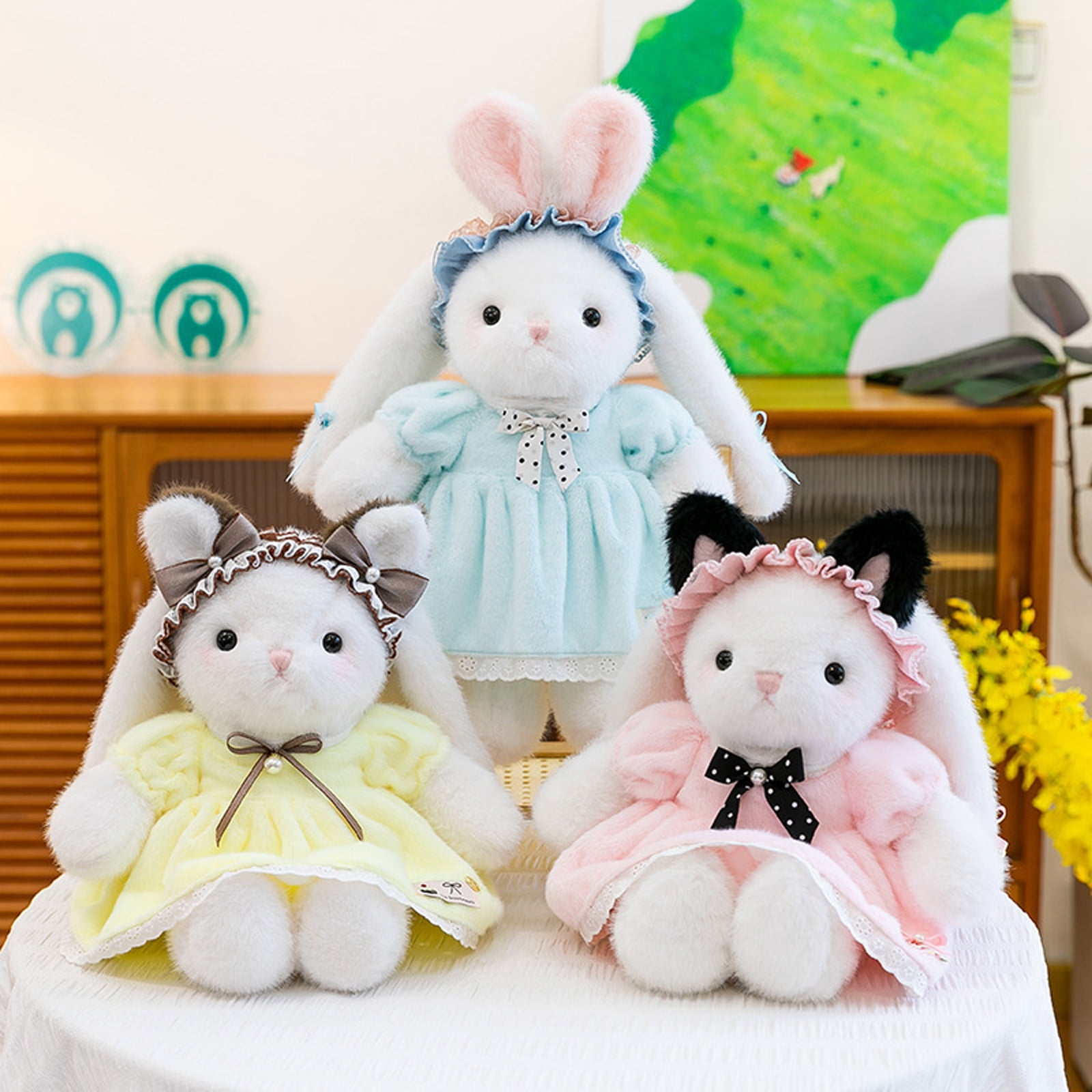 Plush Bunny Stuffed Animals Toys, Soft Adorable Plushies for Kids, Cute Yellow Rabbit Plush Toys, Holiday Birthday Gift for Children, Companionship Toy for Girls and Boys