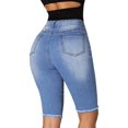 thumbnail image 2 of roswear Womens Destroyed Denim Ripped Mid Rise Bermuda Jean Shorts Blue XX-Large, 2 of 3