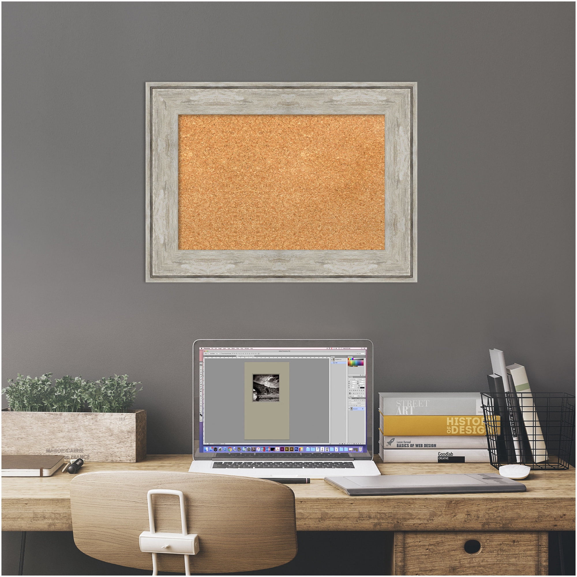 Amanti Art Natural Cork Board Framed Crackled Metallic Bulletin Board 23 in. x 17 in.