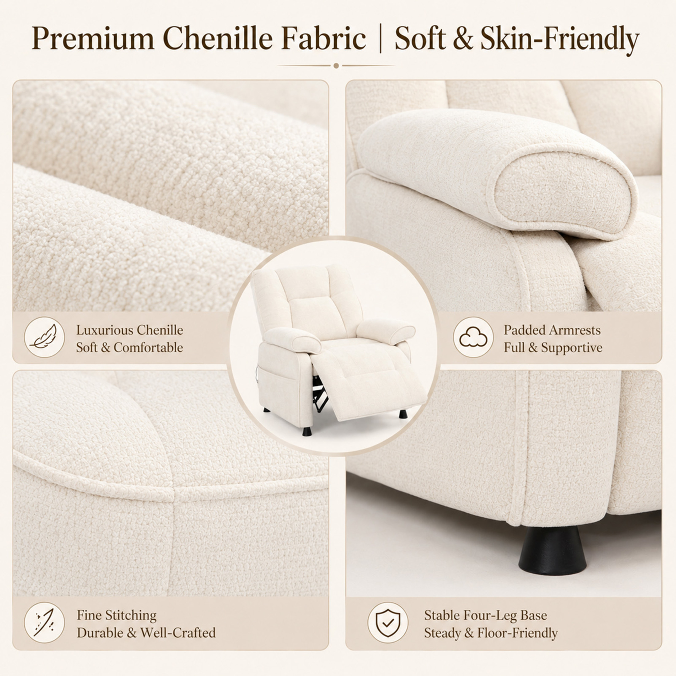 GDF Studio Rosane Electric Power Recliner Chair with Side Storage Pocket, Chenille Multi-Scene Lounge Chair, Beige
