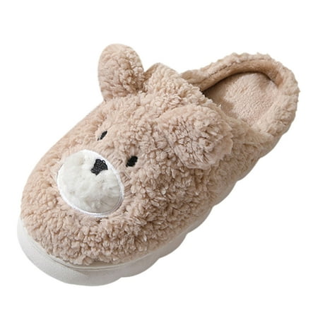 

Krdevn Women House Slippers Couples Men Women On Furry Flat Home Winter Round Toe Keep Warm Cartoon Prints Slippers Shoes -Coffee 43