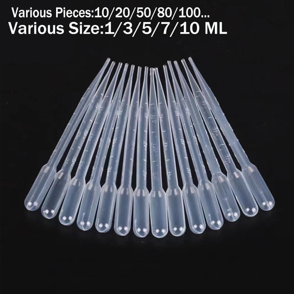 Plastic Transfer Pipettes 1/3/5/7/10ml, Graduated, Pack of 10/20/40/50....