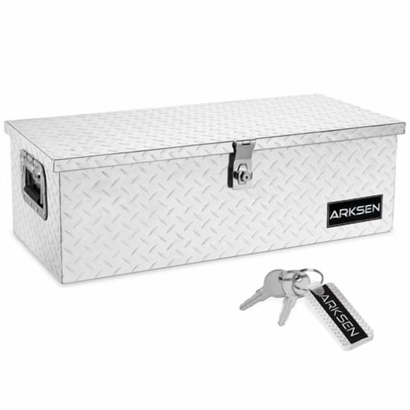 Arksen 30 Inch Heavy Duty Aluminum Diamond Plate Tool Box Chest Box Pick Up Truck Bed Rv Trailer Toolbox Storage Organizer With Side Handle And Lock Keys - Silver