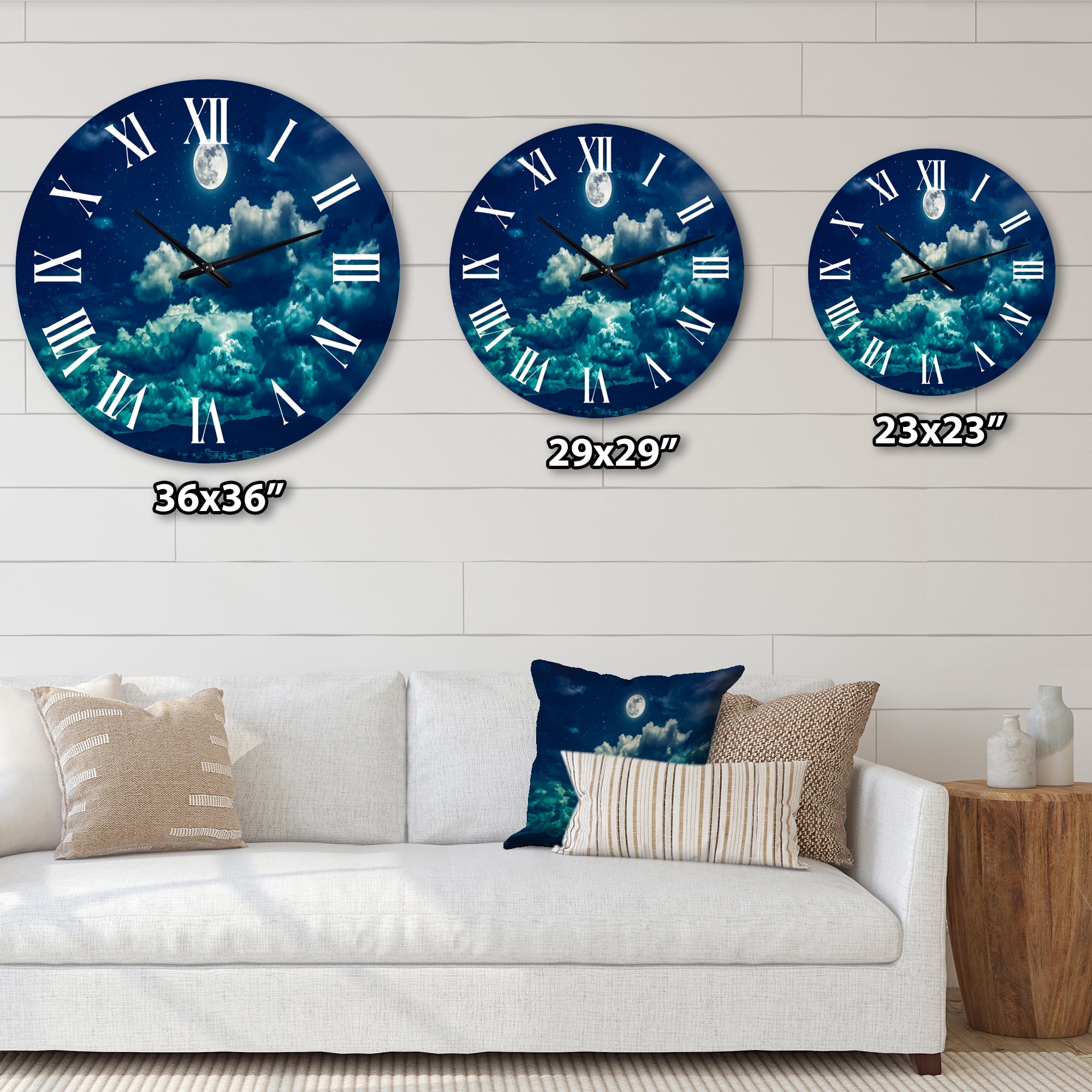 Designart 'Full Moon In Cloudy Night Sky Ii' Nautical & Coastal Wall Clock