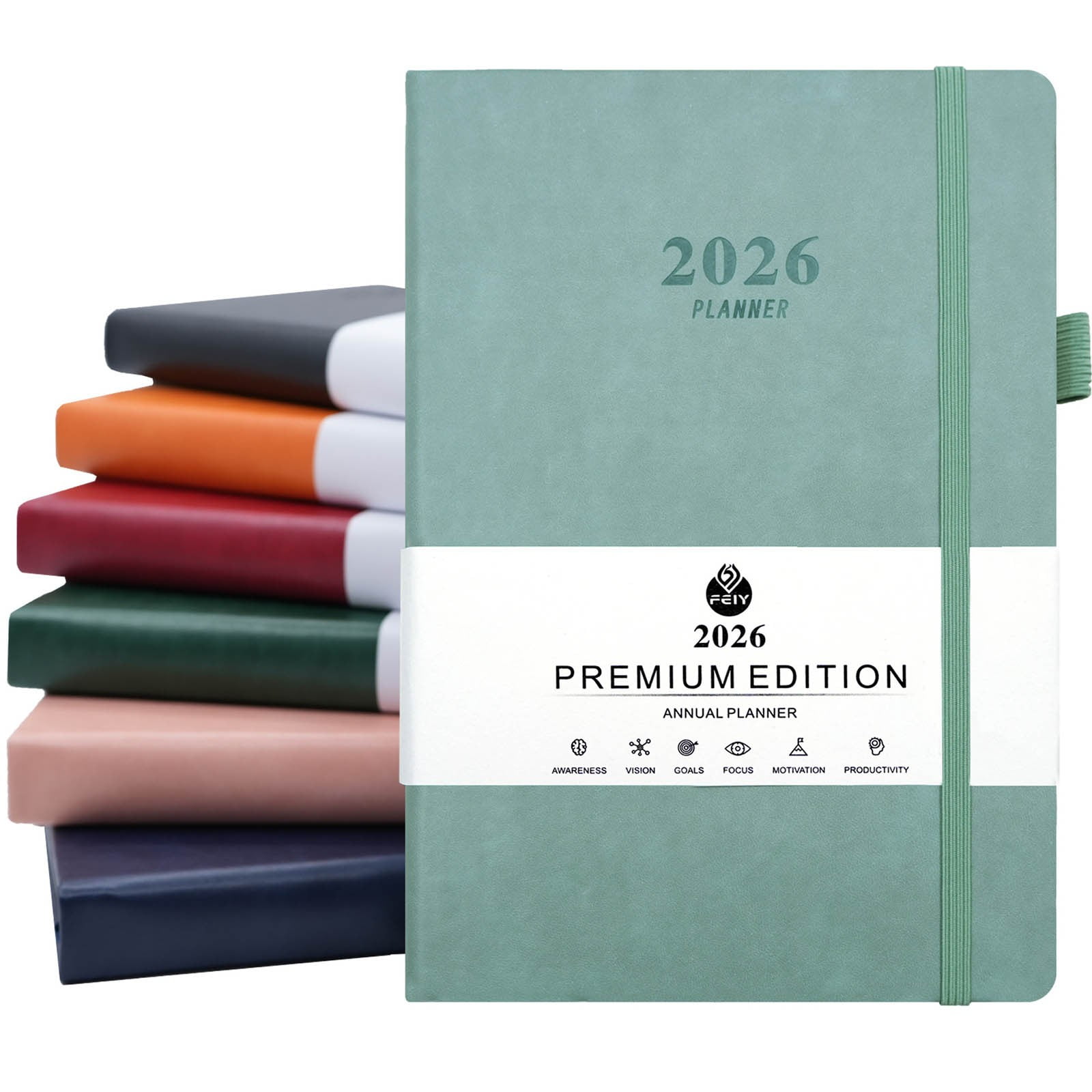 2026 Planner, Weekly and Monthly, 8.5"x5.7", Planner 2026-2027, Calendar 12-Months Jan 2026 - Dec 2026, Vegan Leather Softcover, Elastic Closure, Productivity Organizer with Goals