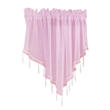 Semi Sheer Valance Curtain For Girls Room, Rod Pocket Beaded Trim Tassel Voile Window Valance Kids Bedroom Decor Bathroom Curtains For Nursery Cafe Kitchen
