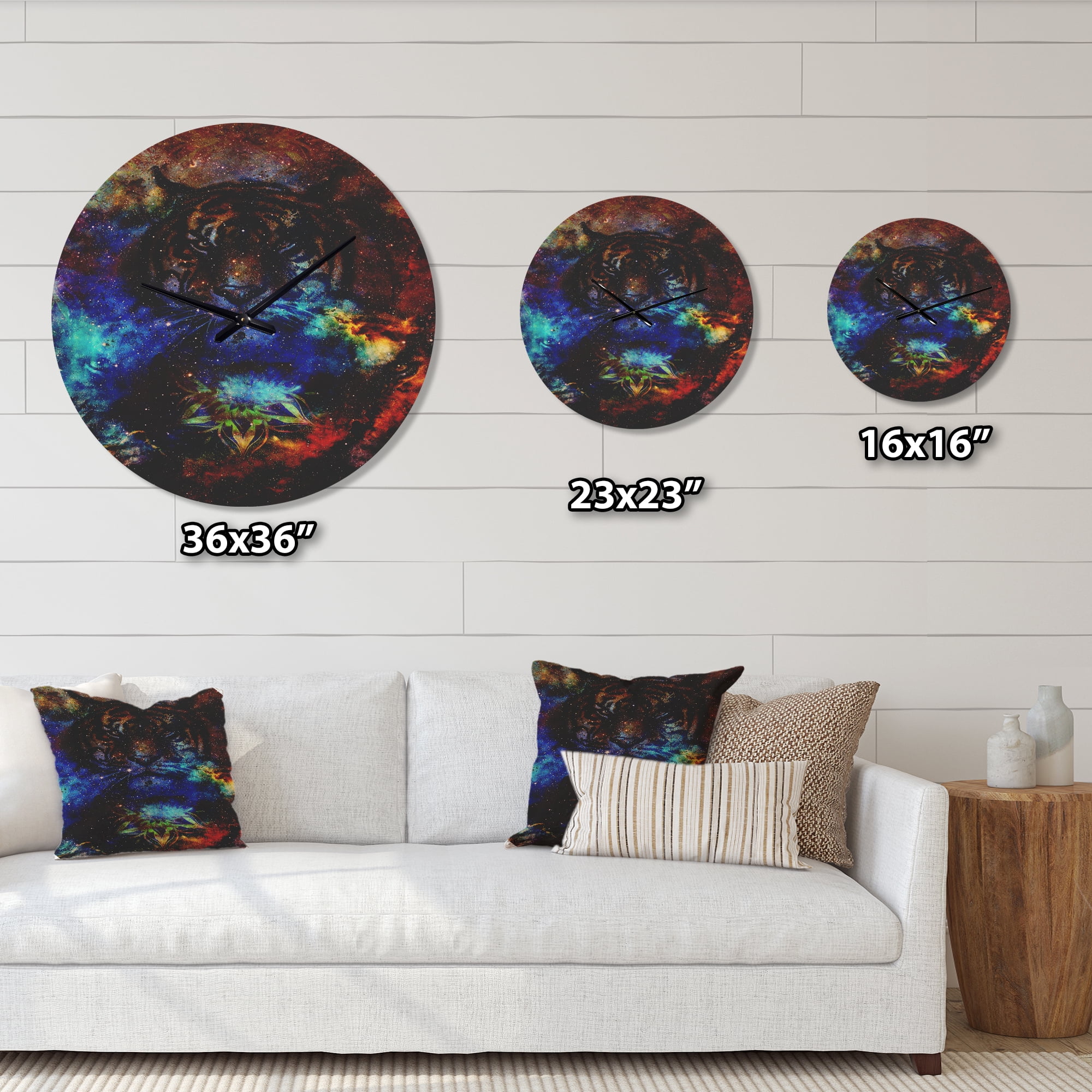 Designart 'Colorful Dots Tiger Collage ' Modern Wood Wall Clock