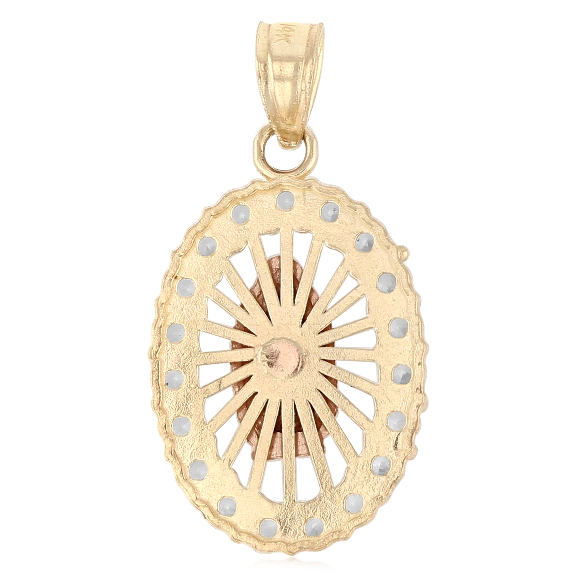 Ioka-14K Tri Color Gold Cubic Zirconia CZ Religious Our Lady of Guadalupe Charm Pendant For Necklace or Chain