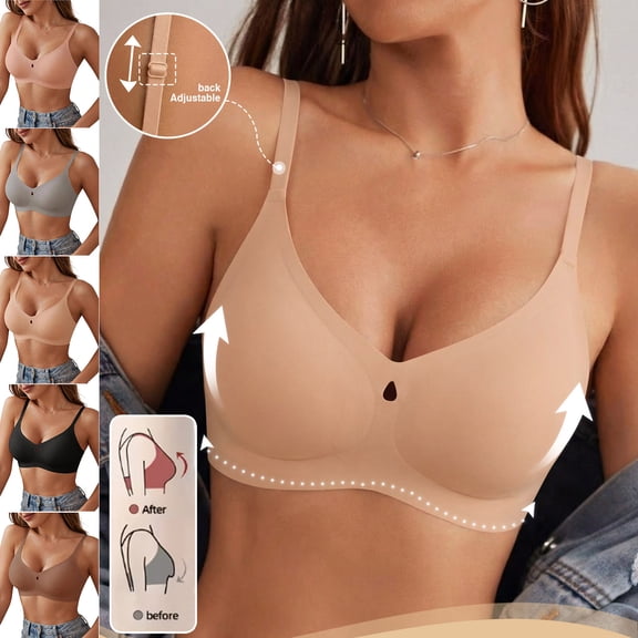 Aezemi Womens Wireless Seamless Bralette, Adjustable Thin Straps Hollow out Lightweight Support Bras, Push up No Underwire Full Coverage Brassiere for Older Women XXL