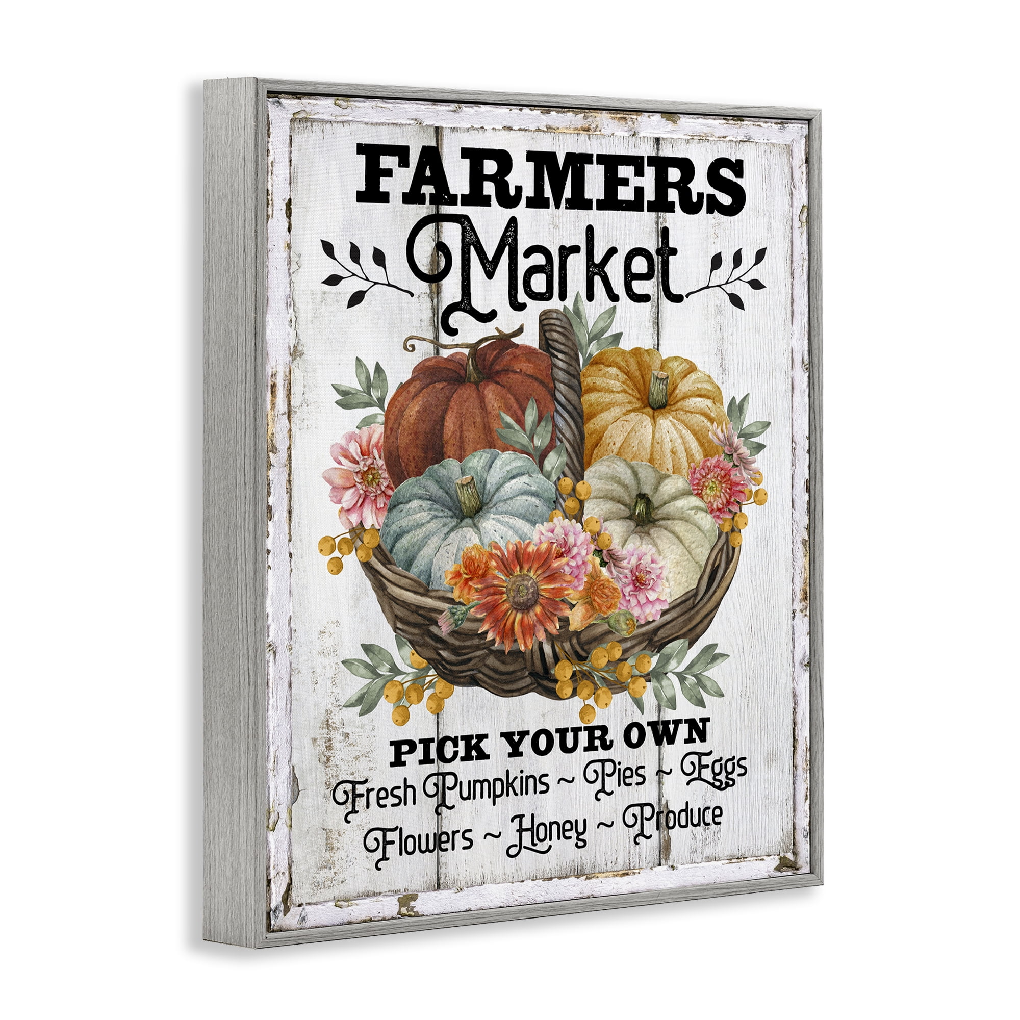 Stupell Industries Farmers Market Pumpkin Basket Holiday Painting Gray Framed Art Prints Wall Art, 24 x 30