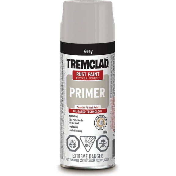 Tremclad Interior/Exterior Oil Based Rust Protection Primer Spray Paint in Grey 340 g