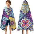 thumbnail image 3 of Multicolor Ethnic Geometric Patchwork Pattern Hooded Bath Towel，60"x35" for Ages 3 To 12 Kids, Quick Dry Lightweight Soft Microfiber Hood Beach Towel Cover Up for Kids, 3 of 7