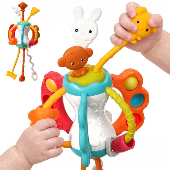 Baby Sensory Toys 6-18 Months, Montessori Travel Toy for Toddlers with Pull String Activity, Birthday Gifts for 1 Year Olds Boy Girl