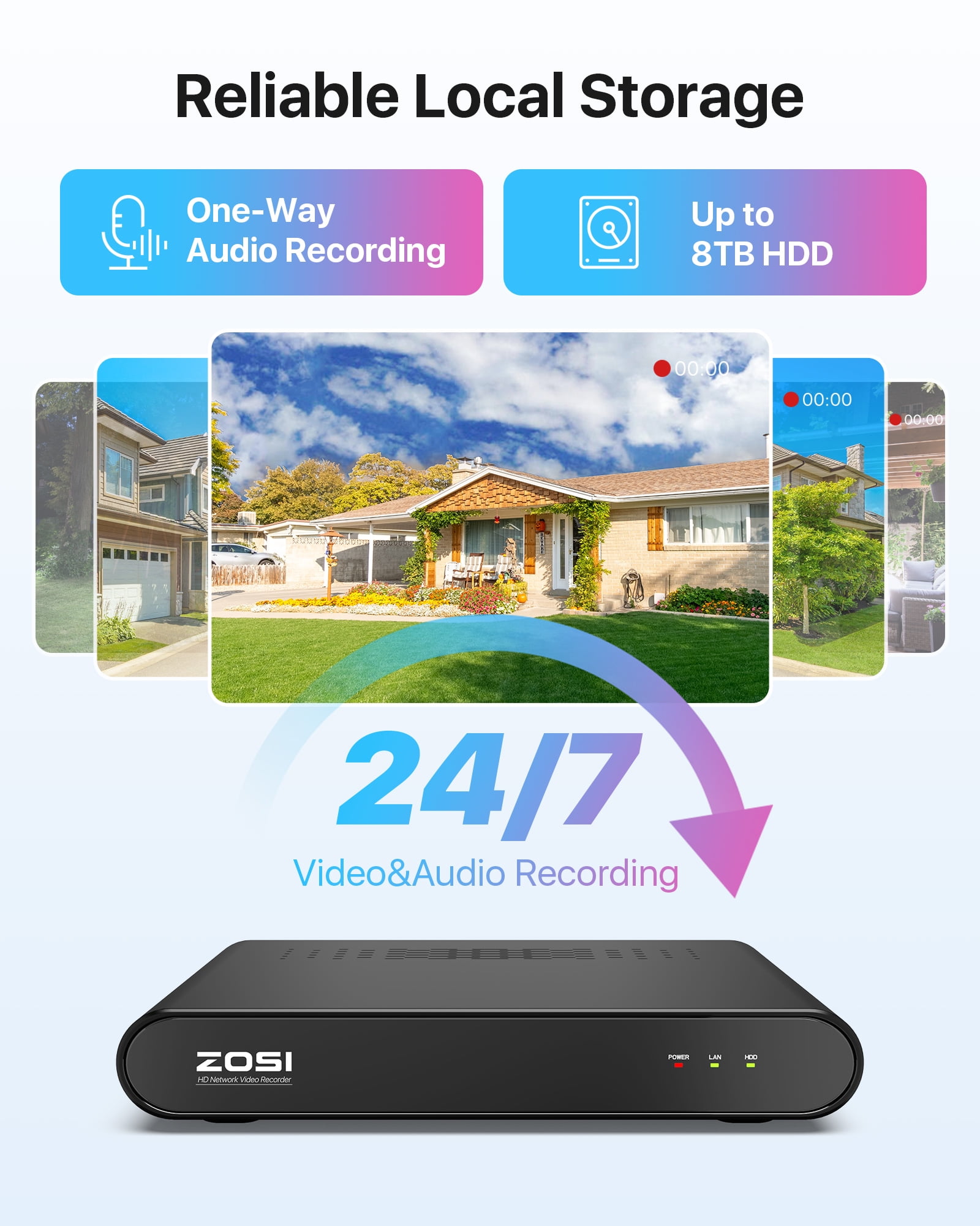 5MP PoE Security Cameras System, ZOSI 8CH Security Camera System 2TB HDD, 4pcs 4MP 2.5K HD Weatherproof Outdoor IP Cameras with Audio, Smart AI Human Detection, 100ft Night Vision