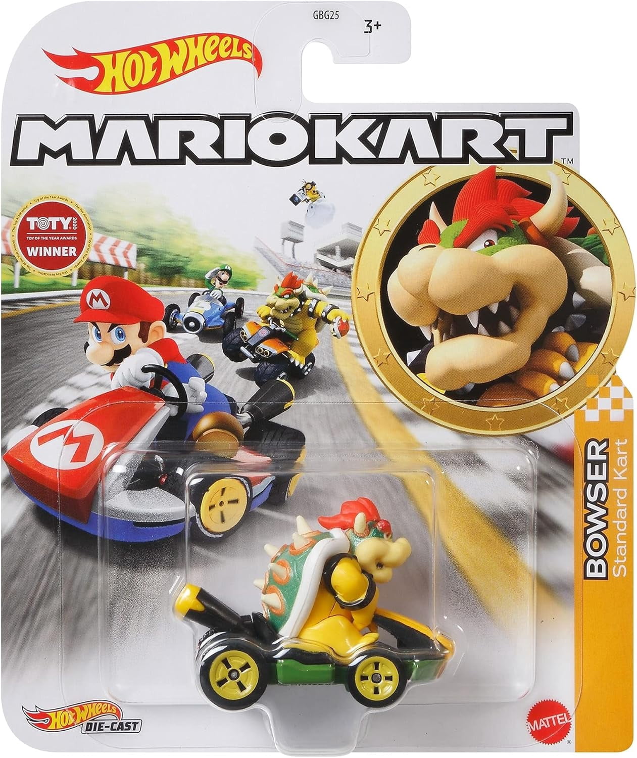 Hot Wheels Mario Kart Die-Cast Character Cars Collection, 6-Pack Set with Mario, Luigi, Yoshi, Toad, Bowser, Wario GBG25-957G