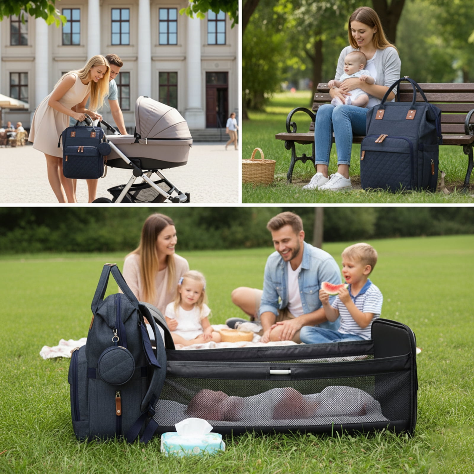 Oioane Baby Diaper Bag with Changing Station, Multifunctional Portable Backpack with USB Charging Port for Travel, Blue