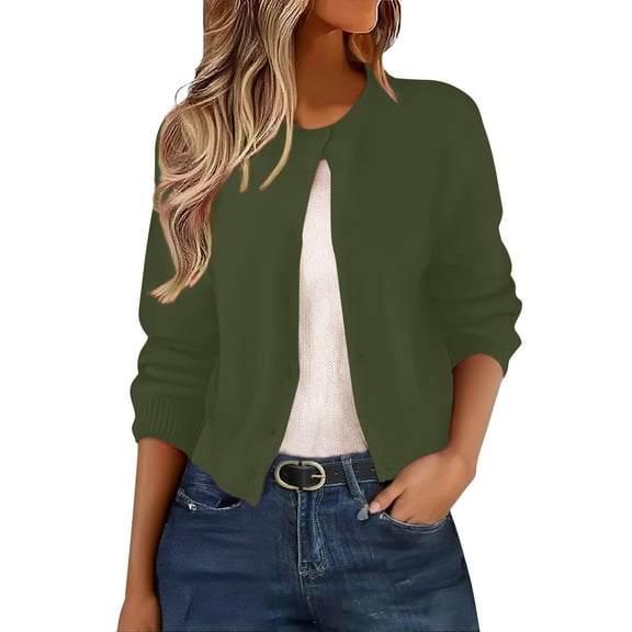 iHPH7 Cropped Cardigan Light Weight Cardigan Women Button Up Cardigan Travel Cardigan Fall Sweaters for Women Knit Cardigans for Women Fall Clothes Dark Green L