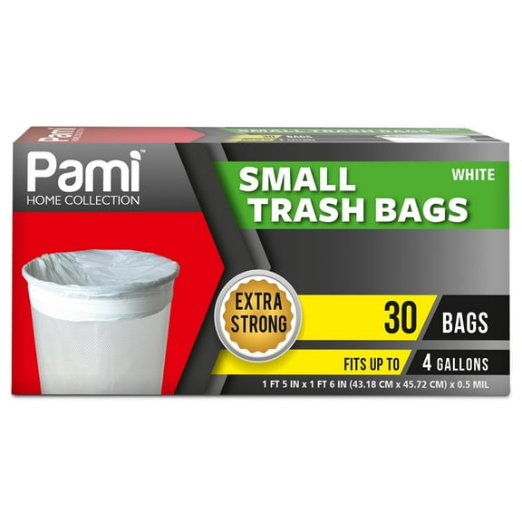 PAMI Small Trash Bags Strong Multipurpose Trash Can Plastic Garbage Bags, 4 gal White 30-Pack