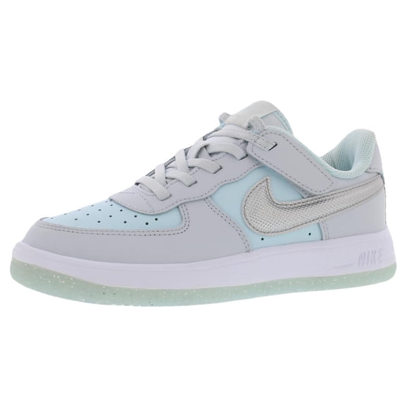 Nike Force 1 Low EasyOn Leather PS Boys Shoes Size 8, Color: Pure Platinum/Metallic Silver