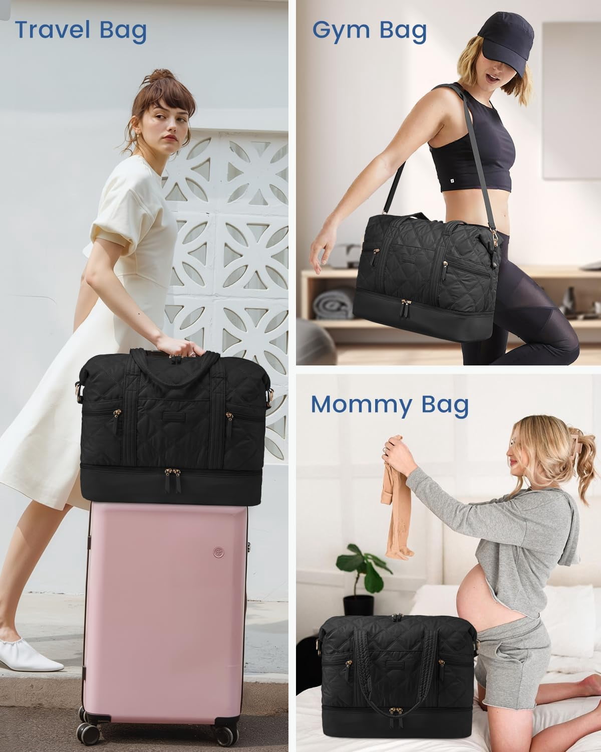 LOVEVOOK Travel Duffle Bag, Lightweight Weekender Bags for Women with Shoe Compartment, Puffer Gym Bag Personal Item Travel Bag, Quilted Overnight Bags and Hospital Bag for Labor and Delivery