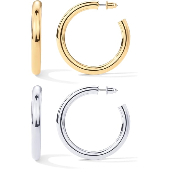 14K Gold Plated Lightweight Chunky Open Hoops for Women | Trendy Gold Hoop Earrings