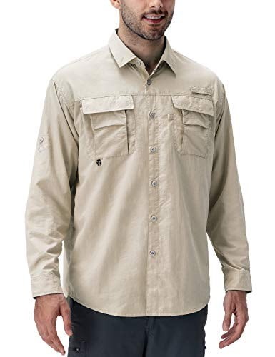 CQC Men's UPF 50+ Long Sleeve Hiking Shirt - Quick Dry Outdoor Shirts with  UV Sun Protection for Work Fishing Camping