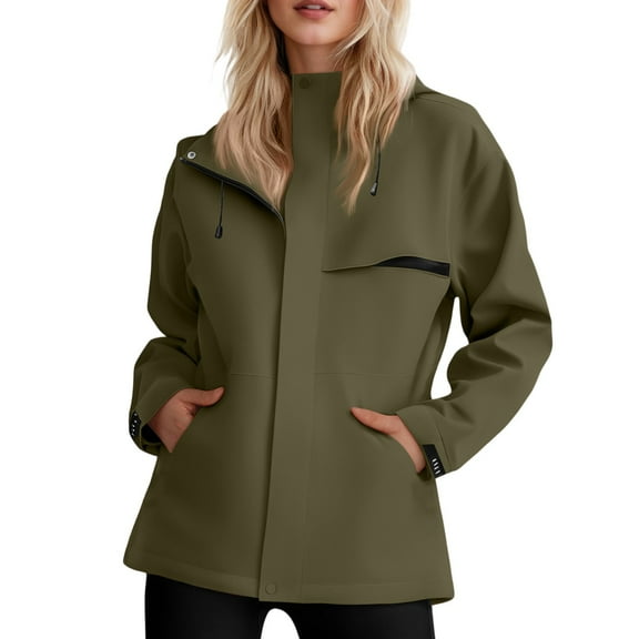 WTOBBY Ladies' Loose Comfortable Windproof Waterproof Fashion Outdoor Jacket, Designed for Hiking, Travel, and Breathable Comfort,Army Green L