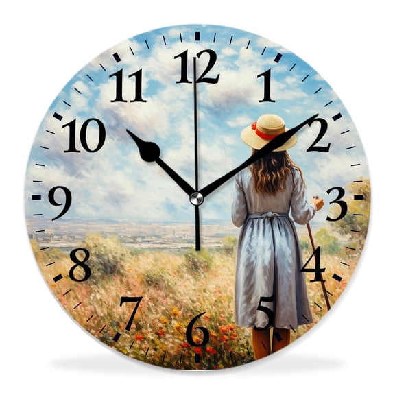 12 Inch Wall Clock Battery Operated Silent Clock Decorative for Office, Kitchen, Outdoor, Living Room,Flower Women Field Graceful Pattern