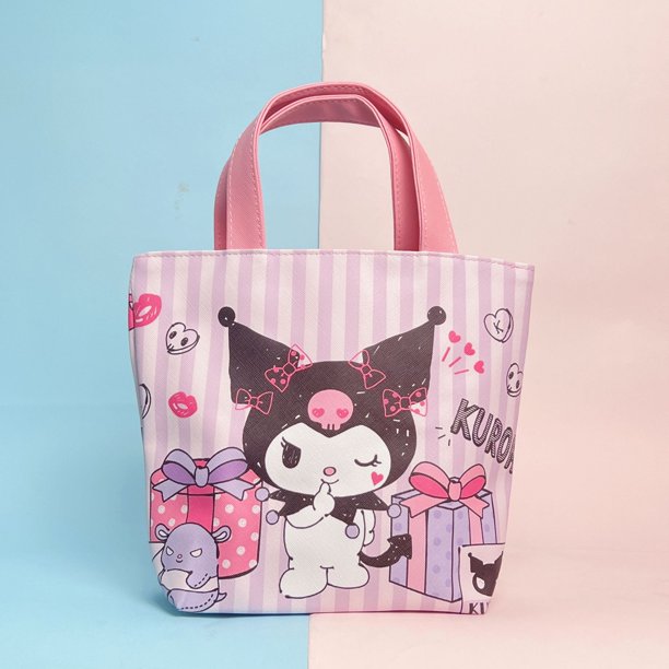 Sanrio-Bolso de mano de Hello Kitty Cinnamoroll para niños, bolsa de Pu de Anime, Kuromi My Melody, caja de almuerzo de dibujos animados para estudiantes, bolsa Bento, Juguetes xuanjing unisex