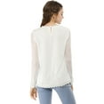 thumbnail image 6 of INSPIRE CHIC Women's Round Neck Casual Blouses Lace Floral Long Sleeve Chiffon Tops L White, 6 of 9
