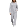 thumbnail image 2 of BRGZLK Women Long Sleeve Sweatsuit Fall Winter Fashion Oversized Half Zip Sweatshirt and High Waisted Wide Leg Pants 2 Piece Outfits Casual Workout Travel Lounge Set Gray XL, 2 of 6