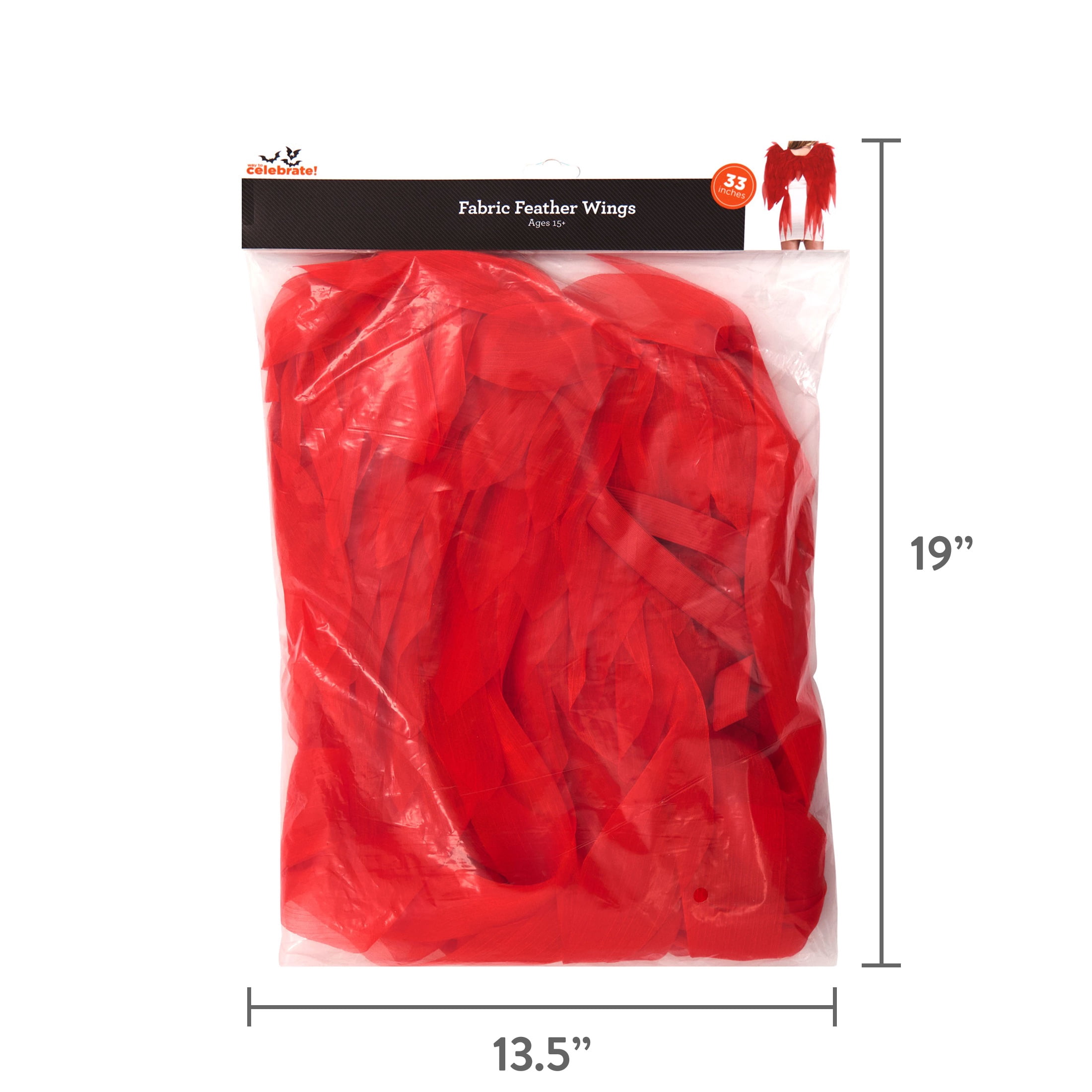 Fabric Feather Wings Costume Accessory for Adults, Red, Halloween by Way To Celebrate