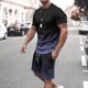 thumbnail image 2 of Mens Pantalones Casuales Cuello Redondo Impresión de Manga Corta Blusa Y Pantalones Cortos Traje, Pantalones de Traje para Hombres, 2 of 7