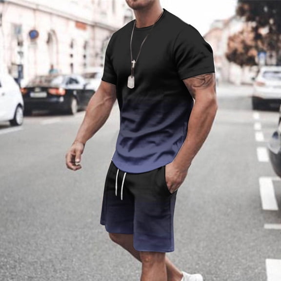 gbyLJF Men's Sports 2 Piece Outfits Short Sleeve Tops and Shorts Casual Sweatsuit Workout Athletic Sets for Men