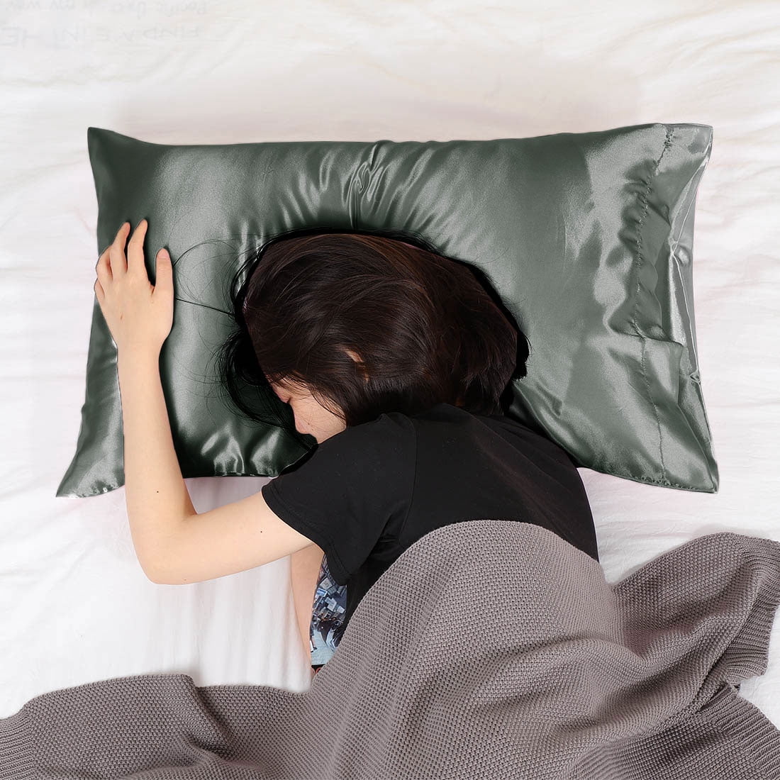 Unique Bargains 4 Pack Satin Pillowcases with Envelope Closure Grey Standard