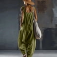 thumbnail image 4 of Women's Sleeveless Jumpsuit, Loose Fit Cotton Linen Overalls with Pockets, Casual Summer Streetwear Jumpsuit, One Piece Romper for Everyday Outfits​-Blackish Green, 4 of 6