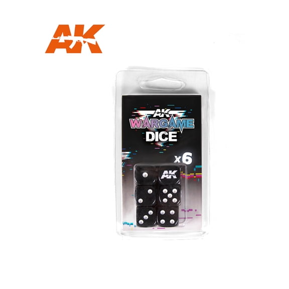 AK-Interactive d6 Dice Set - Black w/White (6) New