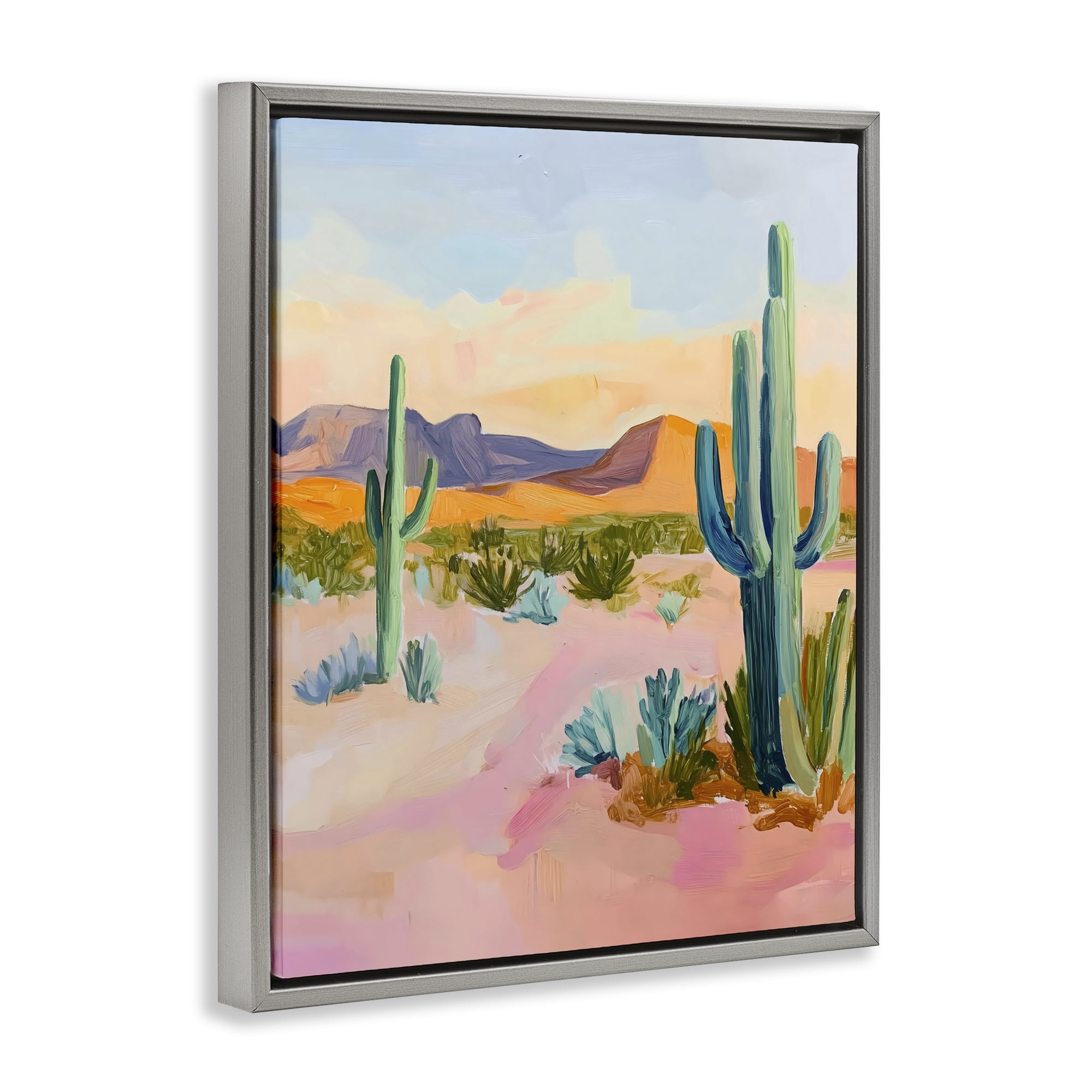 Stupell Industries Cactus Desert with Soft Sunset Gray Framed Floater Canvas Wall Art, design by The Prints Vibe