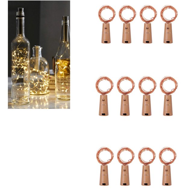 2M luz de botella blanco cálido (10 piezas), luces de cadena a batería para botellas, luces de cadena para botellas con corcho, luz de botella para boda, bricolaje, fiesta, decoración romántica,