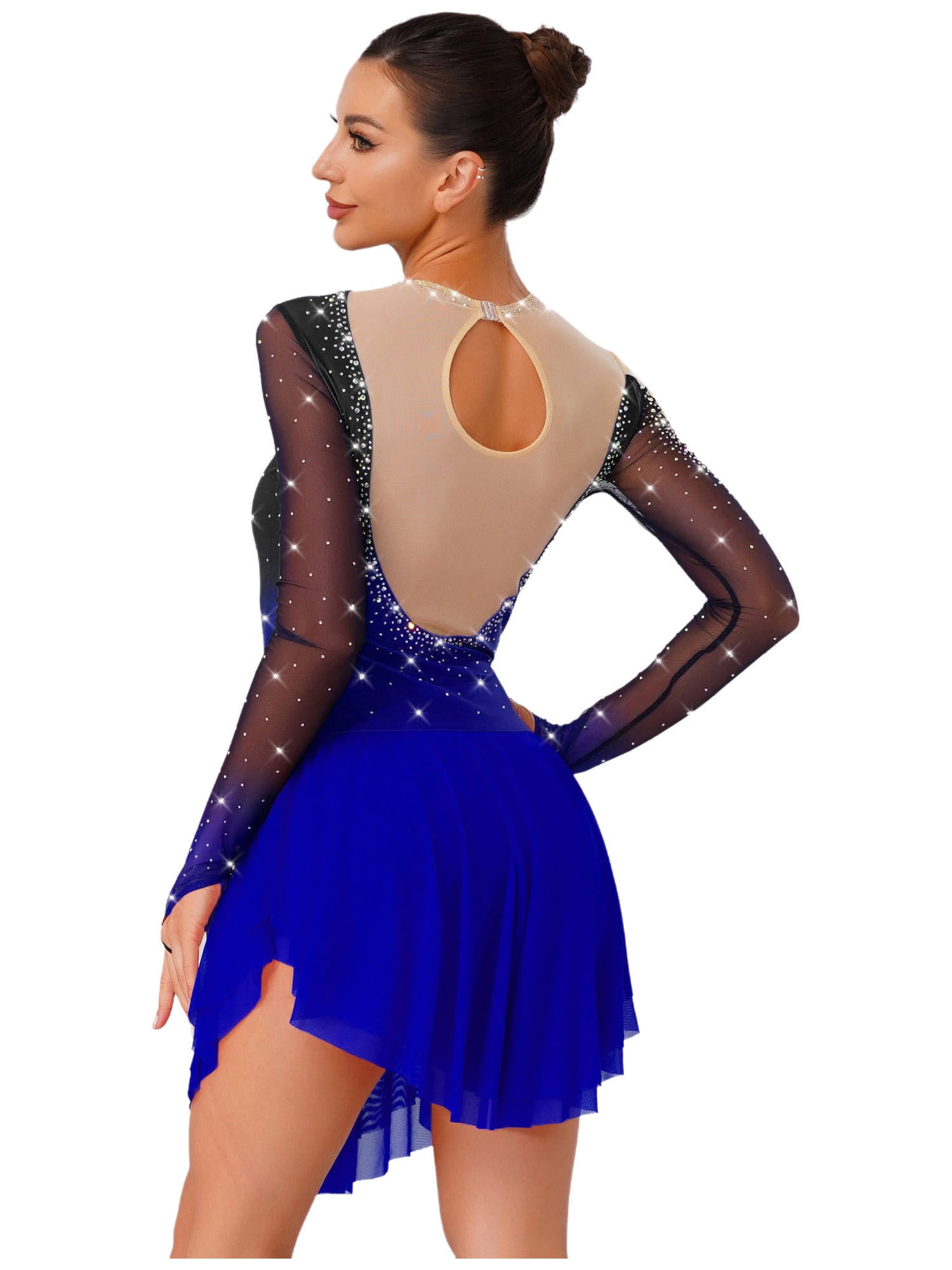 iiniim Womens Glittery Figure Skating Gradient Dress Gymnastics Active Costume Royal Blue XL
