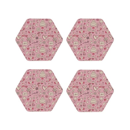 

Drink Coasters Set of 4 cute love Leather Coasters for Coffee Table Protector Heat Resistant Cute Coasters for Home Decor Housewarming Gifts Bar Kitchen 4 Inch Hexagon
