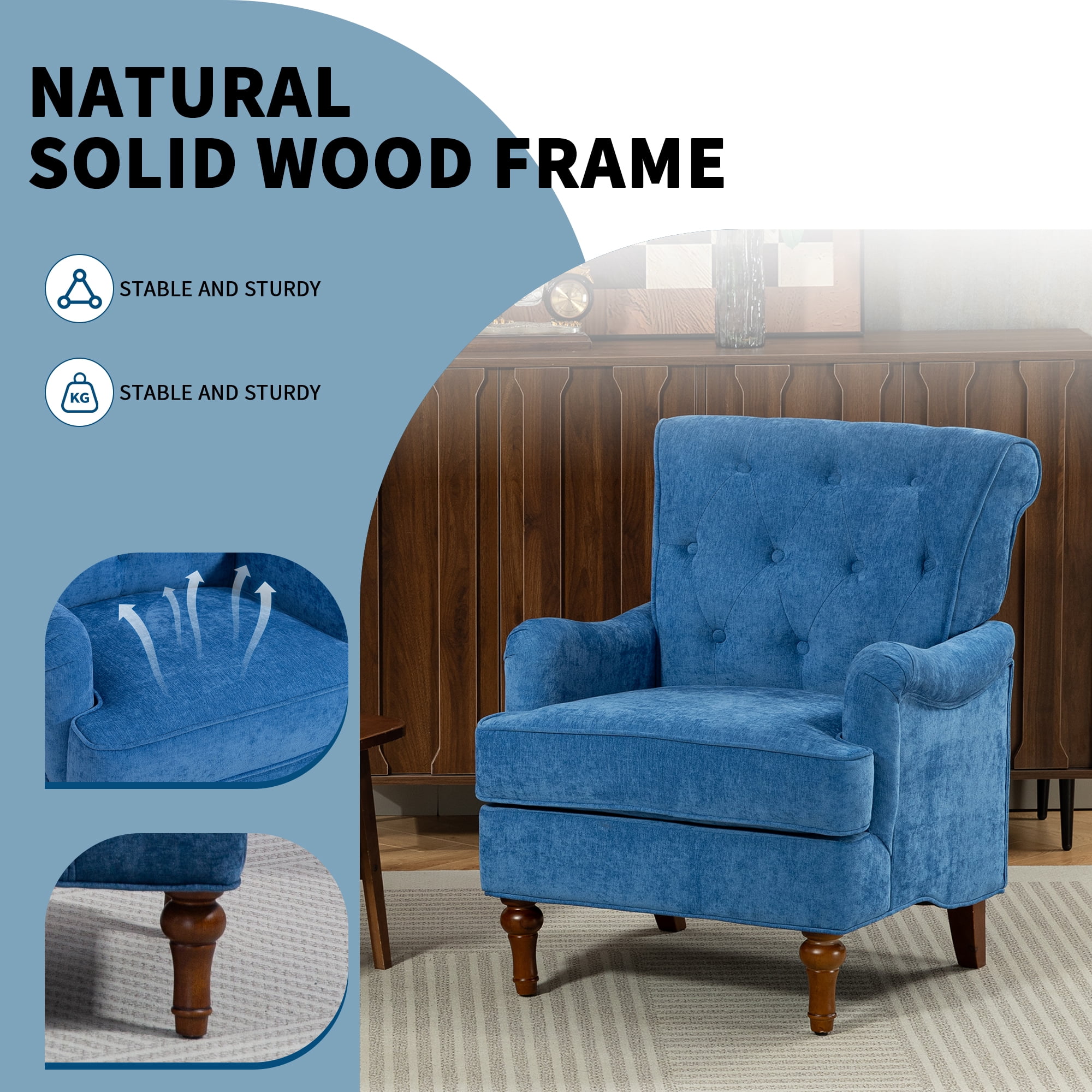 MOONISS Upholstered Accent Chair for Living Room and Bedroom,Heavy-Duty Fabric Armchair with Reinforced Wood Frame, Supportive Seat Cushion, Stable Retro Legs, Lounge Chair for Reading, Work
