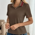 thumbnail image 5 of HongQid Womens Short Sleeve Collared Tops V Neck Button Down Placket Fitted Shirts, 5 of 7