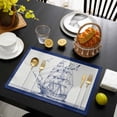 thumbnail image 3 of Nautical Ship Placemats Set of 8, Blue Coastal Ocean Birds Boat Vintage Placemats for Dining Table, Place Mats for Kitchen Tabletop, Waterproof Wipeable Dining Table Mats Set, 3 of 9