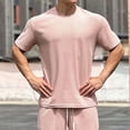 thumbnail image 4 of FRSASU Men's T-Shirts Casual Short Sleeve Crewneck Solid Color Basic Work Shirt Textured Daily Wear Pullover Tees Pink, 4 of 7