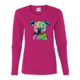 thumbnail image 2 of Neon Rainbow Trippy Cute Pitbull Dog Straight at You Dog Lover Womens Graphic Long Sleeve T-Shirt, Fuschia, 2XL, 2 of 3