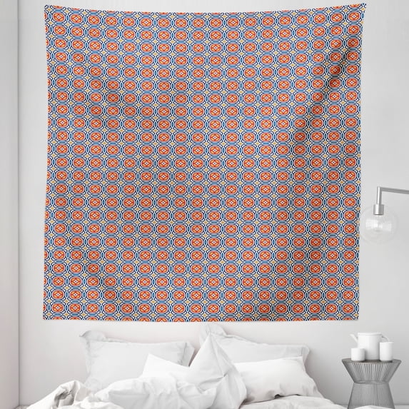 Circles Tapestry, Geometric Pattern with Abstract Oriental Curves Forming Intersected Circles, Fabric Wall Hanging Decor for Bedroom Living Room Dorm, 5 Sizes, Multicolor, by Ambesonne