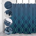 thumbnail image 5 of Blue Shower Curtain Ombre Gradient Shower Curtain for Bathroom Abstract Blue Lines Waterproof Fabric Shower Curtain Set with Hooks 72x84 inches, 5 of 6